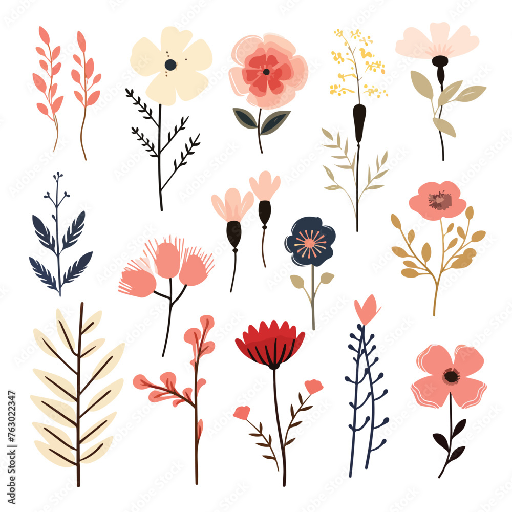 Minimalistic Flowers Clipart isolated on white