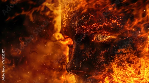 An intense digital artwork blending a human eye with the chaotic beauty of flames, symbolizing vision, passion, or transformation. digital, artwork, human, eye, fire, flames, intense, passion