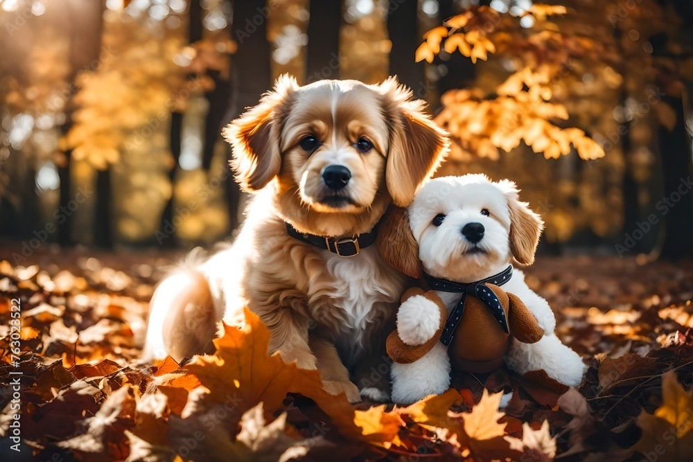 golden retriever puppy in autumn park