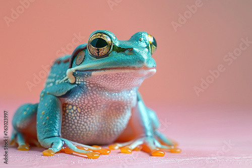 Close-up photo of a blue frog