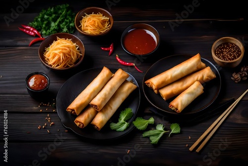 Obraz na płótnie fried rolls with sauce w salonie
