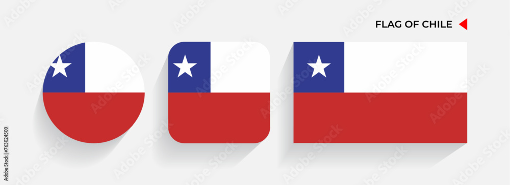 Chile Flags arranged in round, square and rectangular shapes Chile Flags arranged in round, square and rectangular shapes