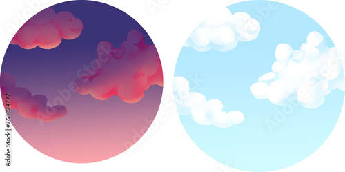 Dawn and twilight sky and morning sky with fluffy clouds in circle template
