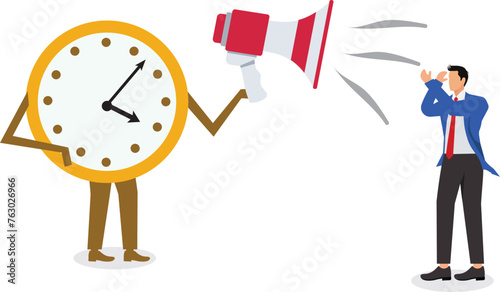 Clock character shouting in a megaphone, Businessman