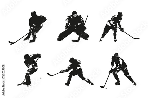 Hockey, ice hockey players, group of vector silhouettes. Set of winter team sport athletes
