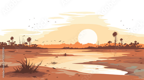 Landscape of mud flat Thailand. .. flat vector isolated