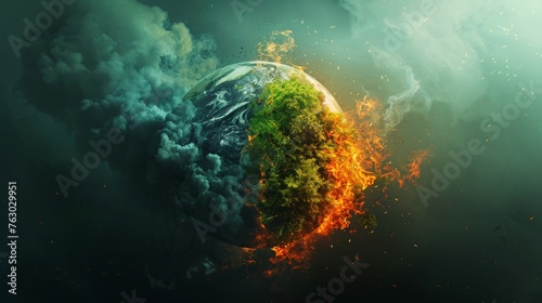 Conceptual Earth Illustration of Climate Change with Fire and Smoke