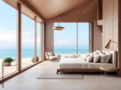luxury modern beach house and hotel sea view Swimming Pool - 3d renderin
