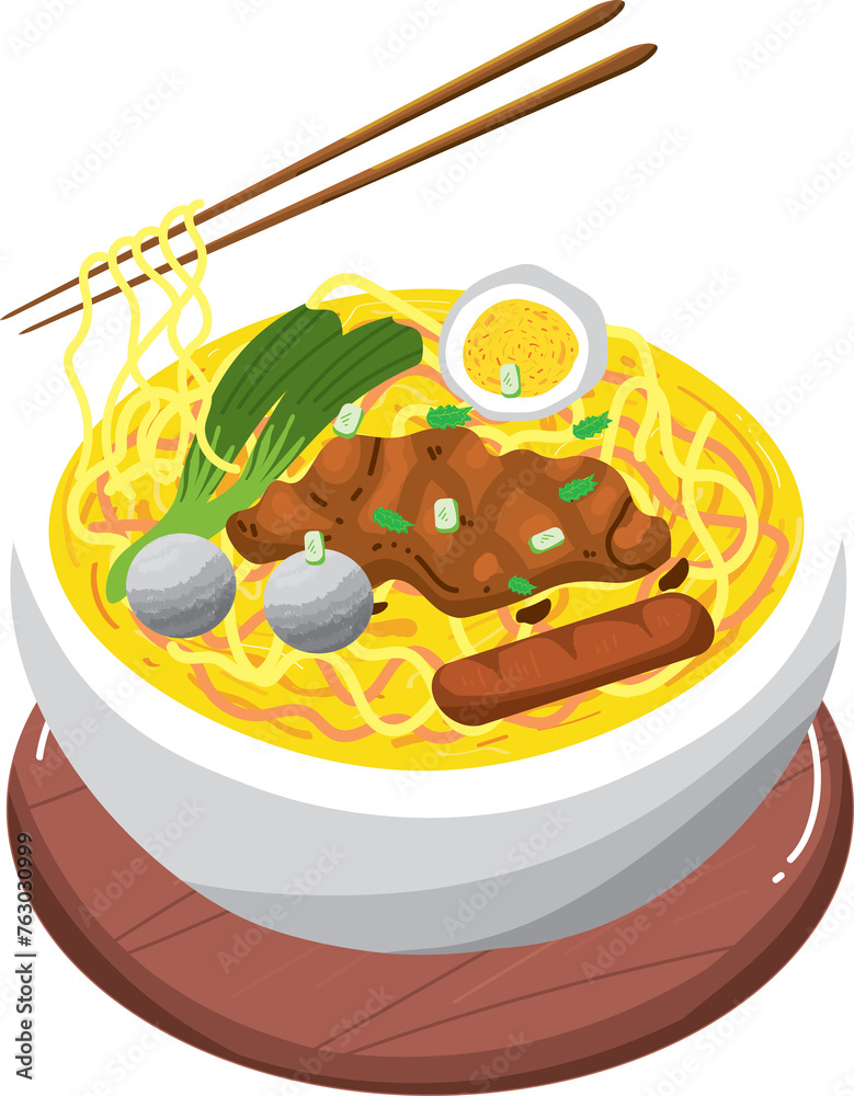 Indonesian famous noodle, Mie Ayam, Vector illustration Indonesian famous noodle, Mie Ayam, Vector illustration