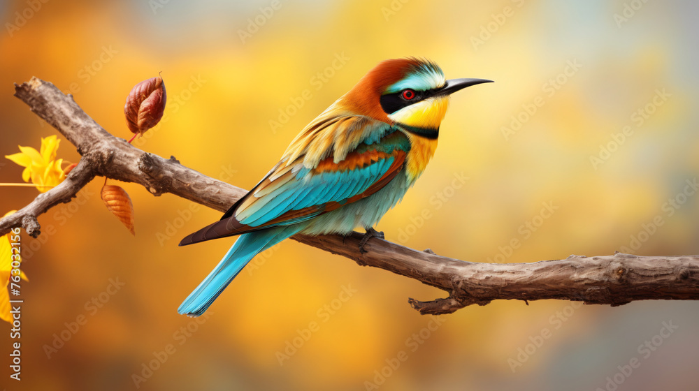 European beeeater Merops apiaster on the branch ..