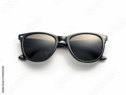 Elegant black sunglasses with reflective lenses isolated on a white background.