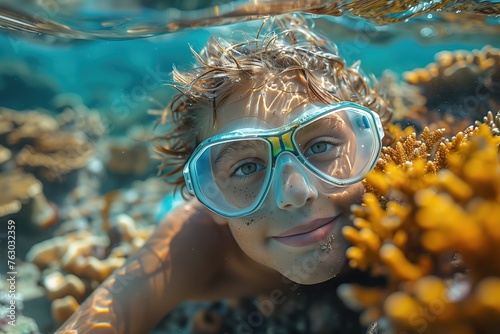 Young Boy Swimming in the Ocean