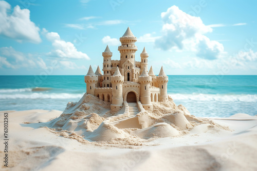 sand castle on a beautiful beach. copy space.