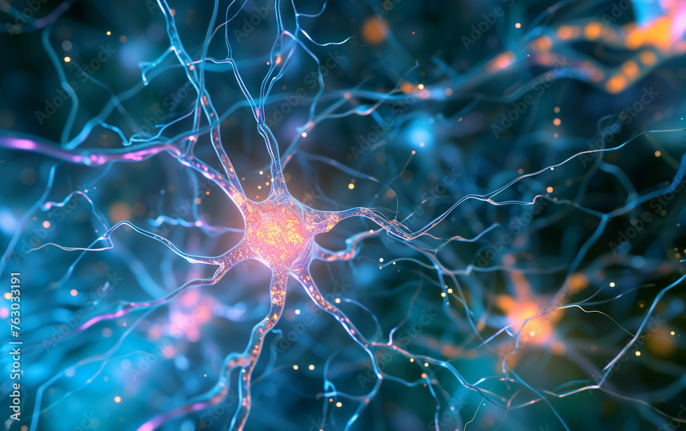 Neuron cells neural network under microscope Neuron cells neural network under microscope