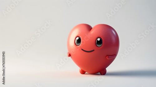 3d red heart on a pink background with cute smiles