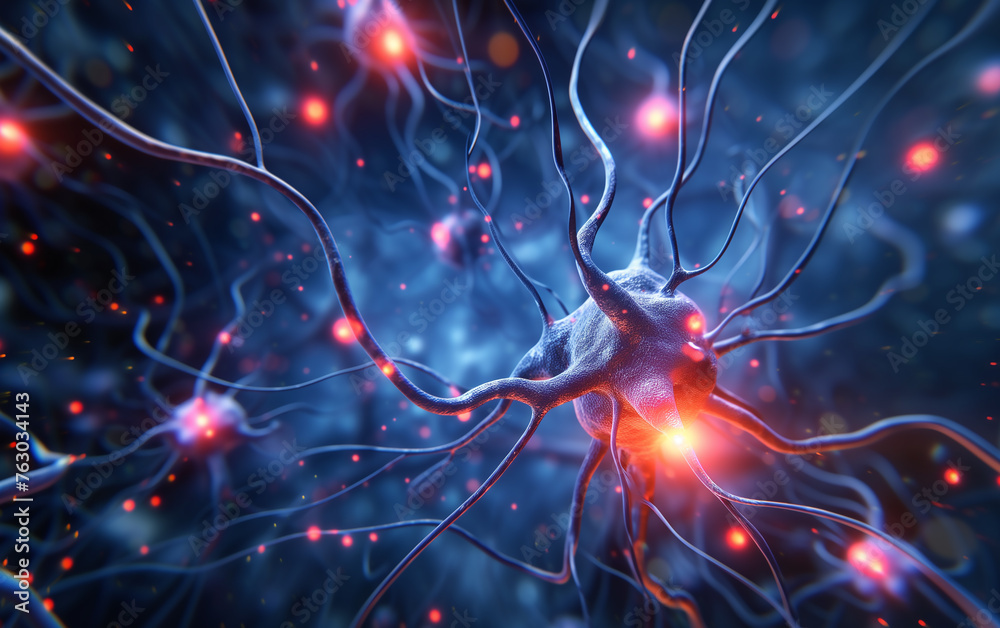 Neuron cells neural network under microscope