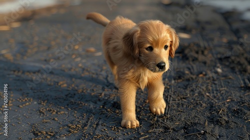 Adult Dog Golden Retriever Puppy Walk, Banner Image For Website, Background, Desktop Wallpaper