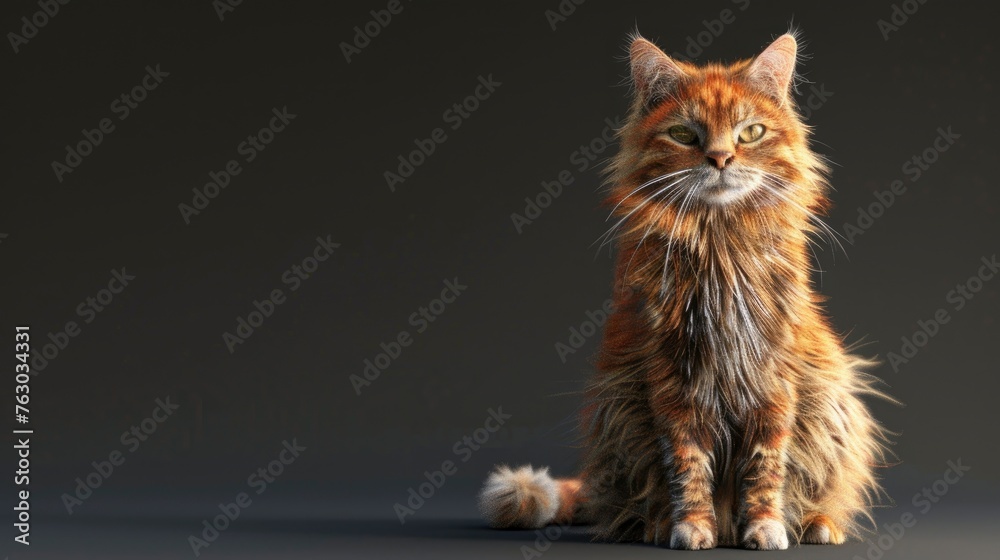 Adult Fluffy Red Cat Sits, Banner Image For Website, Background, Desktop Wallpaper