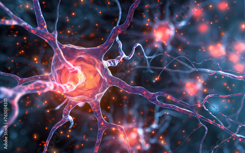 Neuron cells neural network under microscope