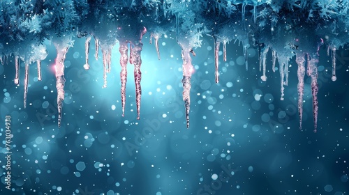Modern illustration with icy Christmas background and snow and icicles, featuring the 2018 New Year on an ice frosted background. RGB. Global colors. One editable gradient is used for easy
