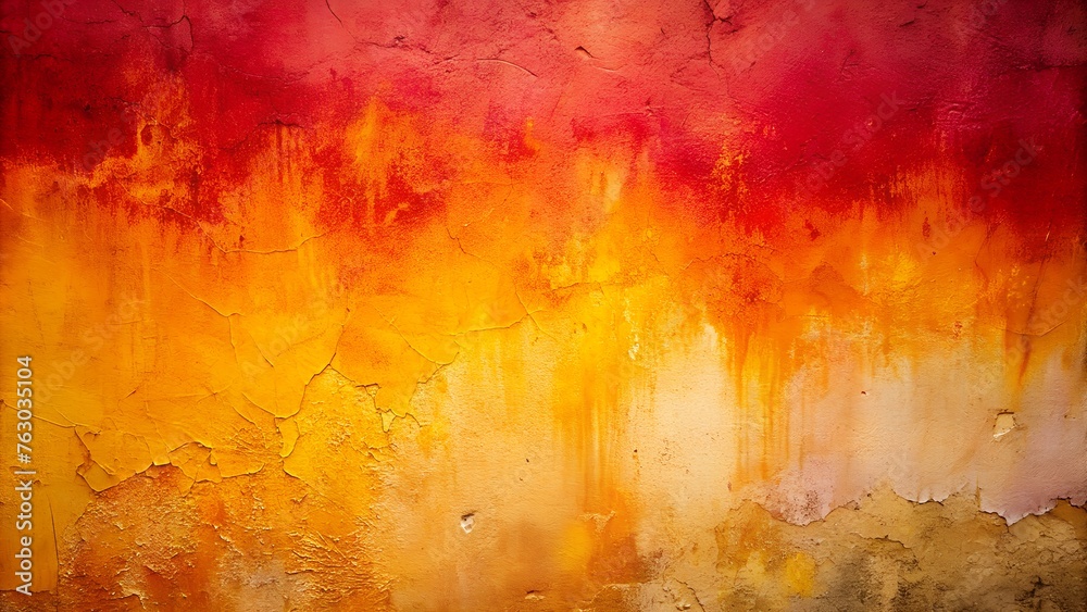 Fiery Abstract Gradient Background | Yellow Orange to Red Burgundy Painted Concrete Wall