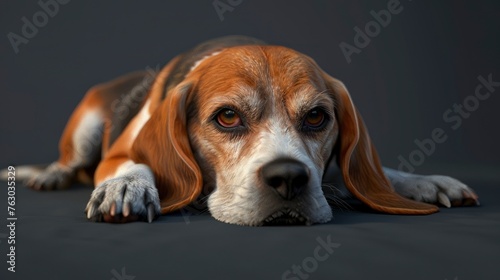 Beagle Dog Lying Down Waiting Owner, Banner Image For Website, Background, Desktop Wallpaper