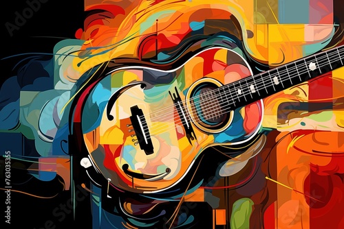 synthetism art of guitar,vibrant color --ar 3:2 --stylize 50 Job ID: 24500c4d-8f9b-415c-a610-84fd1daeacb3 photo