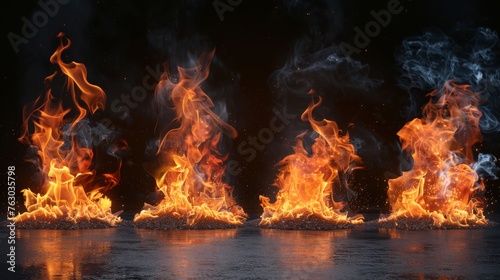 Isolated black background with flames of fire.