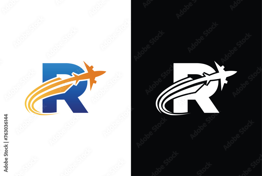 Initial letter R Air Travel Logo icon Design with plane graphic element, symbol, sign for travel agency logo design. letter R Air travel logo design template-vector.