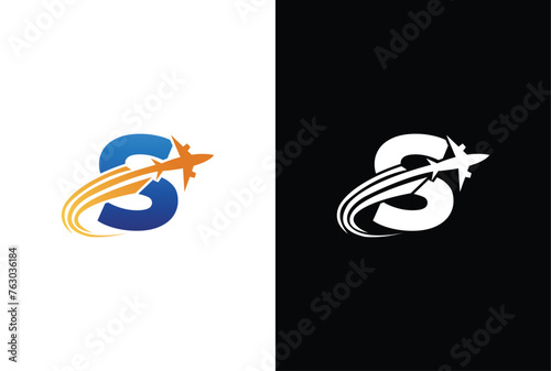 Initial letter S Air Travel Logo icon Design with plane graphic element, symbol, sign for travel agency logo design. letter S Air travel logo design template-vector.