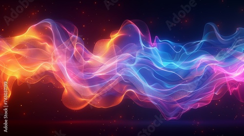 Soft translucent gradient stream movement. Violet neon color wave. Blue glowing shiny lines effect modern background. Fire path trace line and incandescence curve twirl. Light path wave, fire path photo