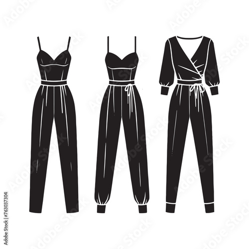 Elegant Jumpsuit Silhouette Showcase - Capturing the Sophistication of Jumpsuit Dressing with Jumpsuit Illustration - Minimally Styled Jumpsuit Vector
