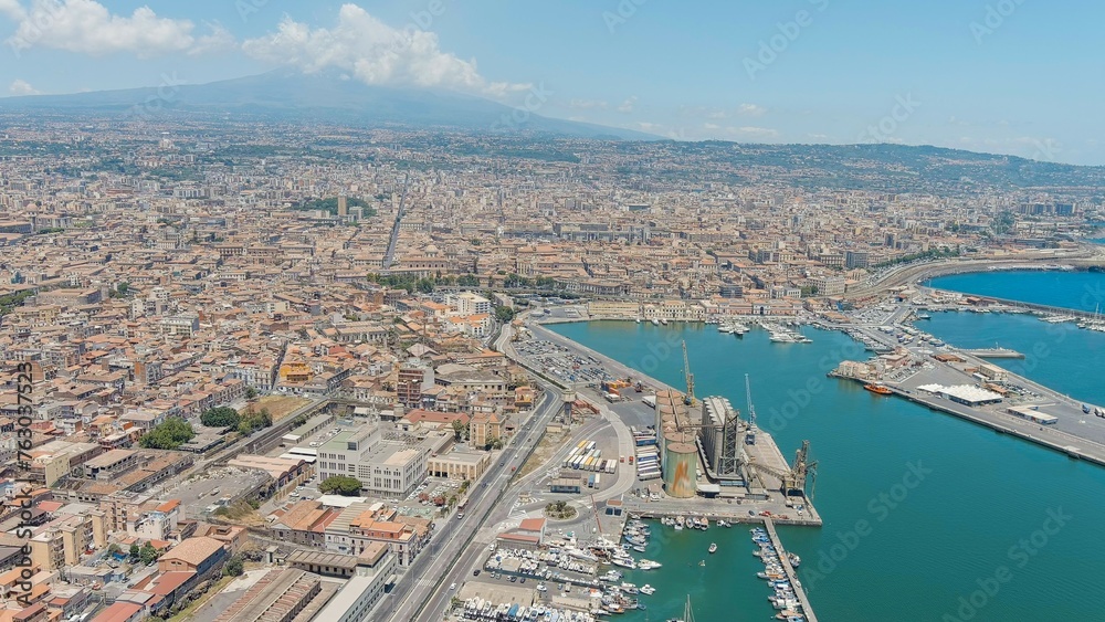 Catania, Sicily, Italy. The territory of the industrial zone and the port of Catania, Aerial View