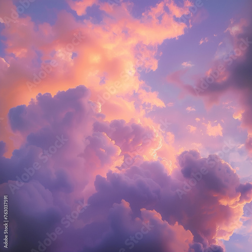 Pastel Cloudscape, Dreamy Cotton Candy Sky at Sunset, digital art