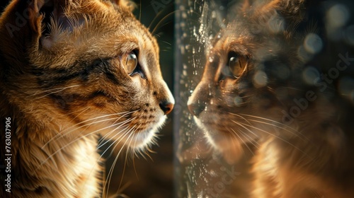 Cat Looking Mirror Sees Itself Lion, Banner Image For Website, Background, Desktop Wallpaper © Pic Hub