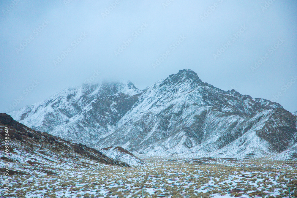Hainan Mongolian and Tibetan Autonomous Prefecture, Qinghai Province-Grasslands and roads under the snow-capped mountains