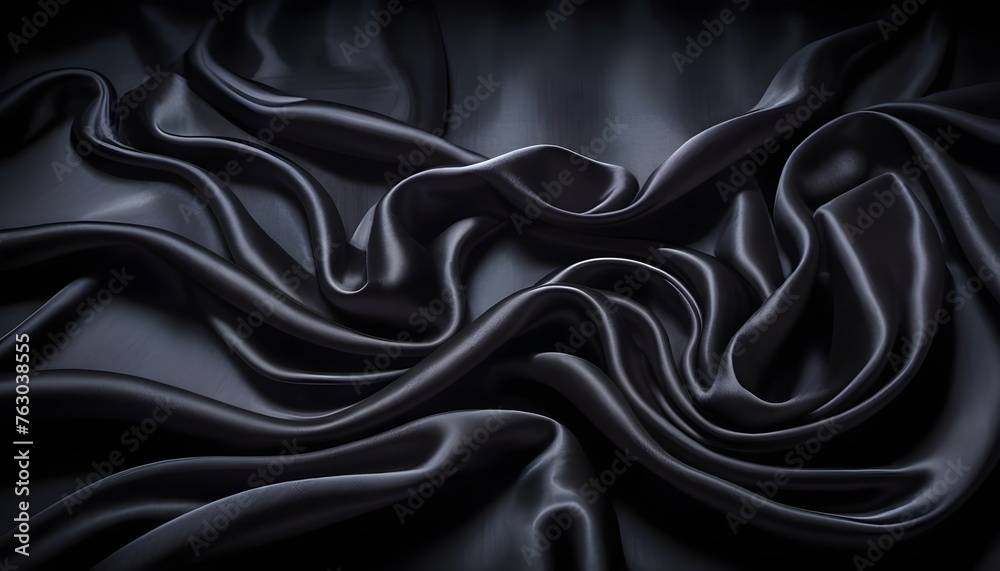 Obraz premium Black silk wavy drapery macro background