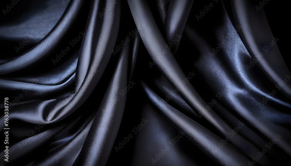 Obraz premium Black silk wavy drapery macro background