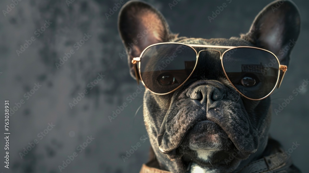 Cool Trendy Posing French Bulldog Sunglass, Banner Image For Website, Background, Desktop Wallpaper