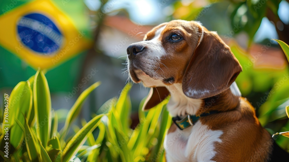 Dog Brazil Flag Garden Cute Beagle, Banner Image For Website, Background, Desktop Wallpaper