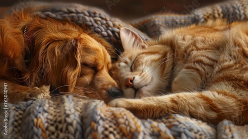 Dog Cat Sleep Together Bask Against, Banner Image For Website, Background, Desktop Wallpaper