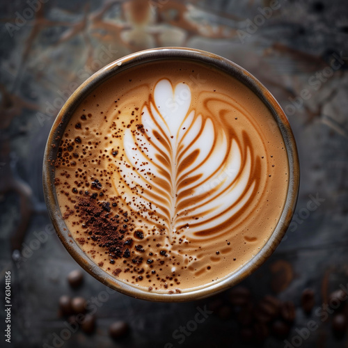 A brown mug of steaming coffee sits on a table, ready for a delicious morning pick-me-up photo