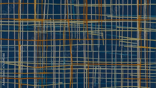Blue background with white and orange lines