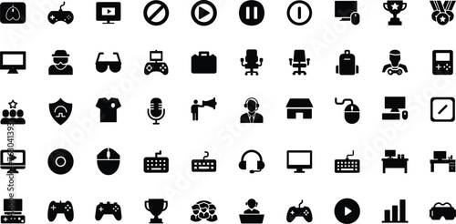 Game Gameing icon, set, controller, , video, game, play, leisure, flat, computer, toy, symbol, sign, gamepad, object, design, graphic, console, gaming, linear, stroke, puzzle, entertainment