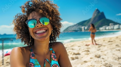 Joyful Brazilian Beauty Savoring the Sunny Ipanema Beach Vibes - Generative AI © Gelpi