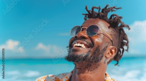 Euphoric Beach Getaway  Man in Sunglasses Embraces Summer Bliss - Generative AI