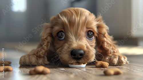 English Cocker Spaniel Puppy Eating Dog, Banner Image For Website, Background, Desktop Wallpaper