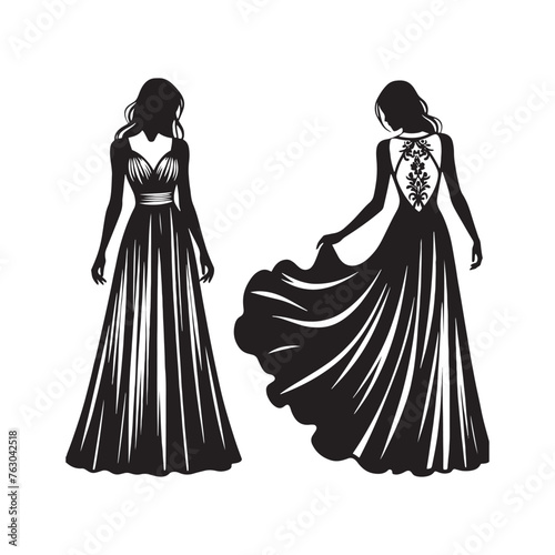Awe-Inspiring Maxi Skirt Set of Silhouette - Depicting the Grace and Elegance of Contemporary Fashion with Maxi Skirt Illustration - Minimallest Vector
