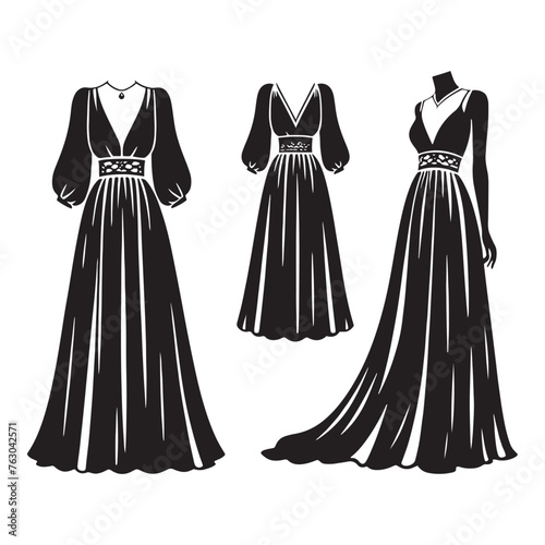 Noble Maxi Skirt Silhouette Ensemble - An Ode to the Timeless Glamour of Feminine Fashion with Maxi Skirt Illustration - Minimallest Vector

