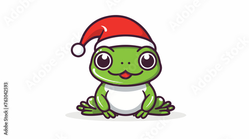 Outline Happy Frog With Santas Hat flat vector 